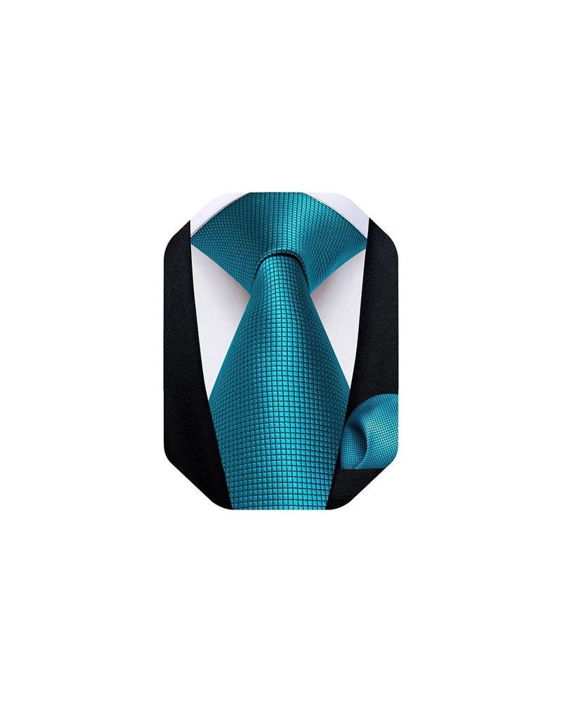 DiBanGu Mens Solid Color Tie and Pocket Square Set Woven Silk Plain Necktie & Handkerchief for Men Wedding Party Formal, Turquoise - Image 1